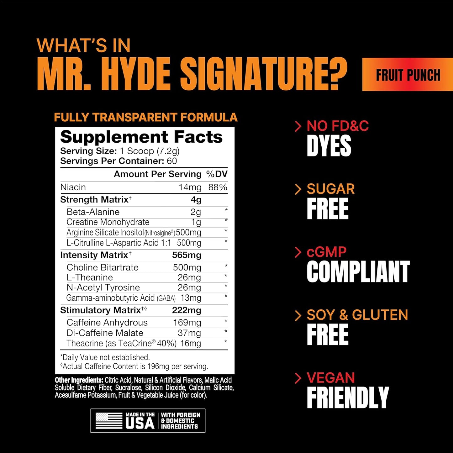 PROSUPPS Mr. Hyde Signature Series Pre-Workout Energy Drink - Boost Energy and Focus with Beta Alanine, Creatine, and TeaCrine - Fruit Punch Flavor - 60 Servings