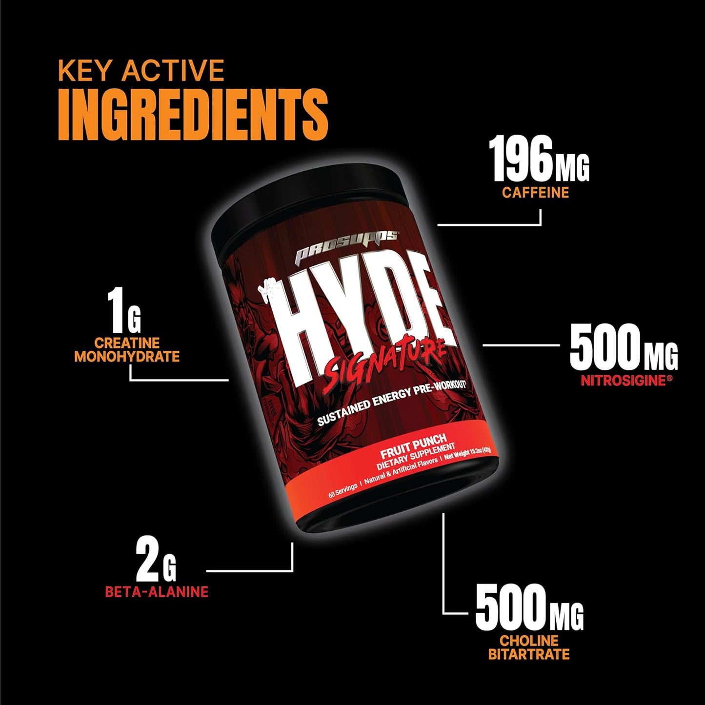 PROSUPPS Mr. Hyde Signature Series Pre-Workout Energy Drink - Boost Energy and Focus with Beta Alanine, Creatine, and TeaCrine - Fruit Punch Flavor - 60 Servings