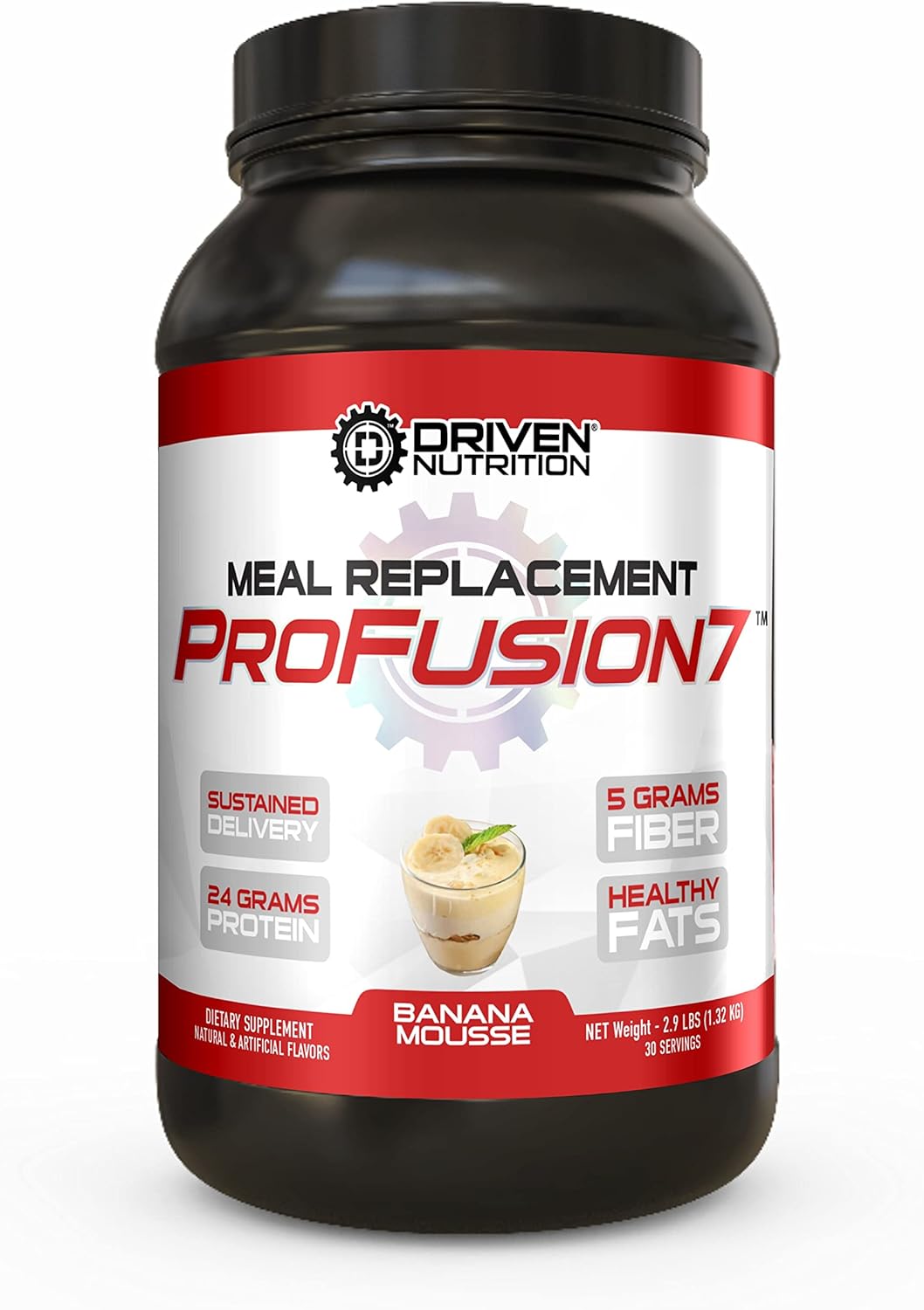 Protein-Packed Meal Replacement Powder for Men and Women - Driven Nutrition Driven Pro Fusion 7, 3 lbs, 24g Protein, Digestive Enzymes, MCT Oil, Gluten-Free, Banana Milkshake Flavor