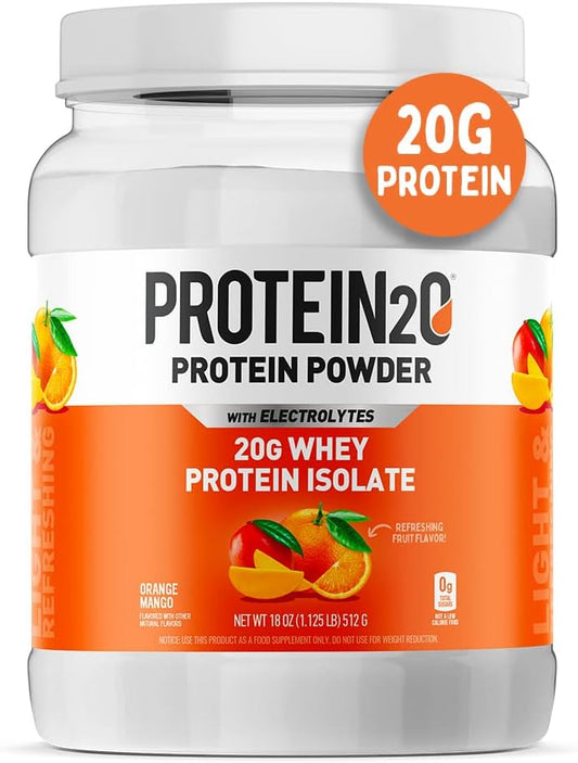 Protein2o Orange Mango Whey Protein Isolate Powder Tub - 20g Protein, Low Carb, Sugar-Free, Electrolytes - 16 Servings, 1.4lb - BoostGo Australia