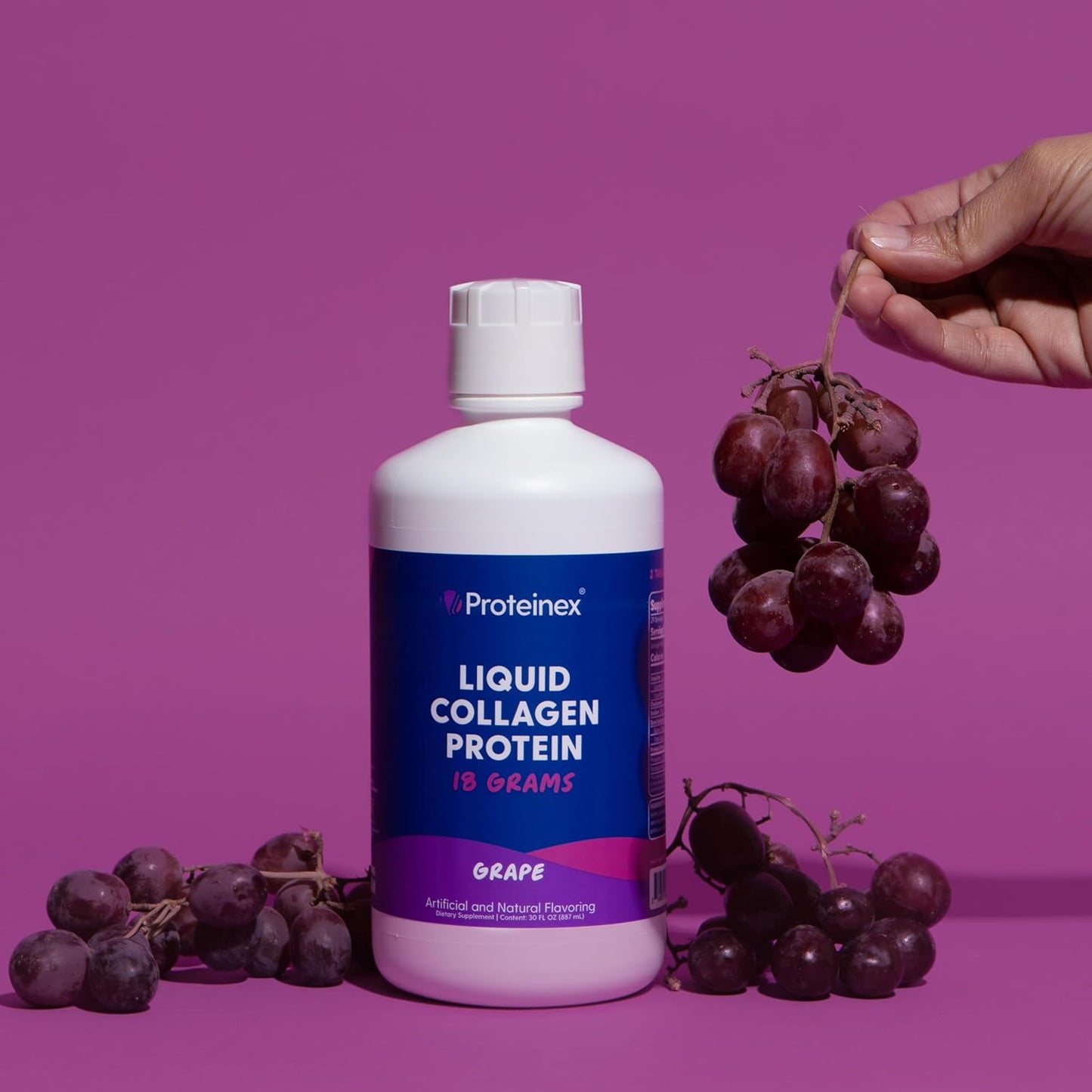 Proteinex Hydrolyzed Collagen Liquid Supplement for Women - Grape Flavored, Sugar-Free, Carb-Free, 30 Fl Oz Bottle