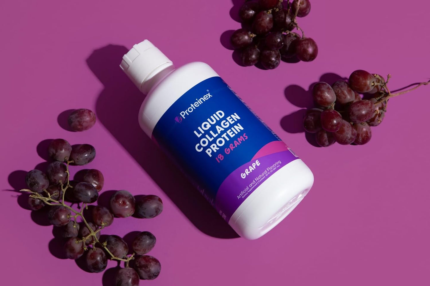 Proteinex Hydrolyzed Collagen Liquid Supplement for Women - Grape Flavored, Sugar-Free, Carb-Free, 30 Fl Oz Bottle