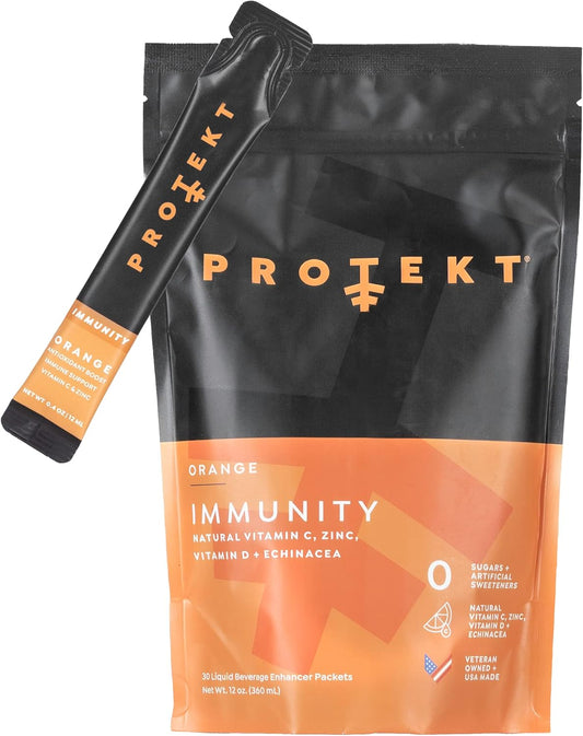 Protekt Immunity Liquid Formula with Zinc and Vitamin C - 30 Packets of Natural Antioxidant Drink Mix - Orange Flavor - BoostGo Australia