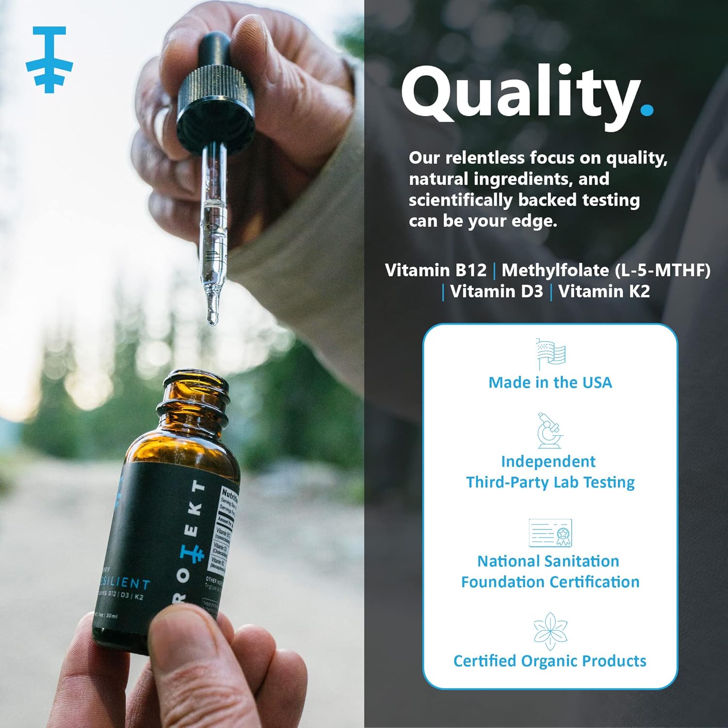 Protekt Resilient Liquid Vitamin D3 K2 B12 Drops with Methylfolate - Berry Flavored Energy & Recovery Supplement - 30mL - BoostGo Australia