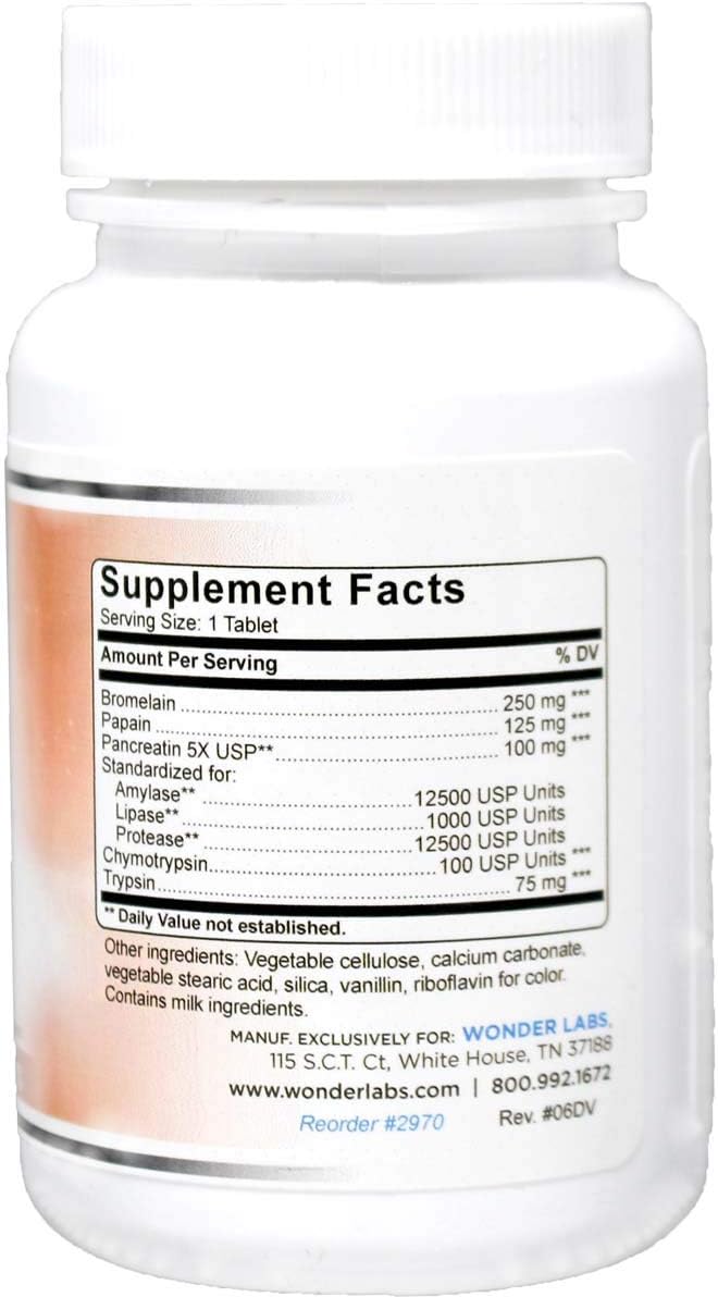 Proteolytic Enzymes Supplement - 550mg Total with Bromelain, Papain, Pancreatin, Trypsin - 100 Tablets