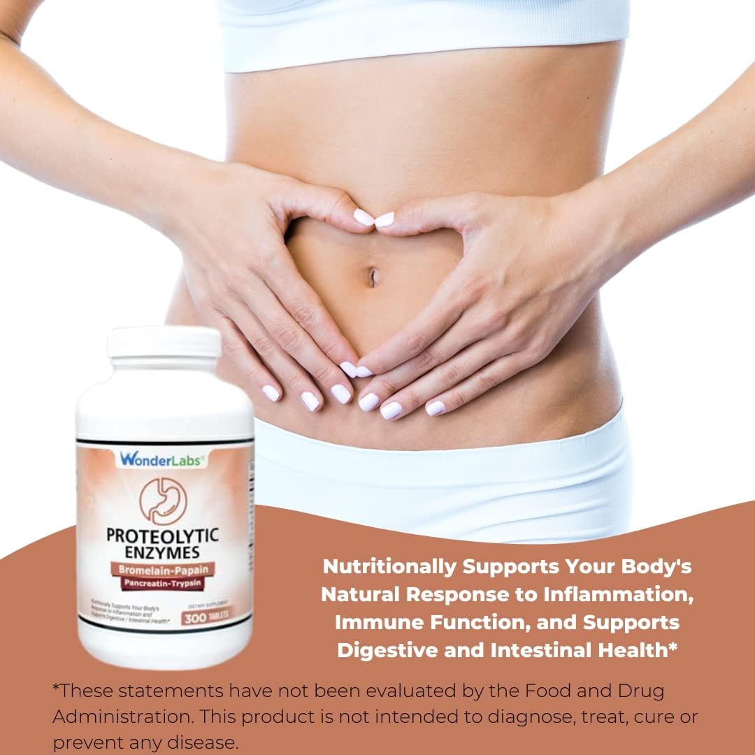 Proteolytic Enzymes Supplement - 550mg Total with Bromelain, Papain, Pancreatin, Trypsin - 100 Tablets
