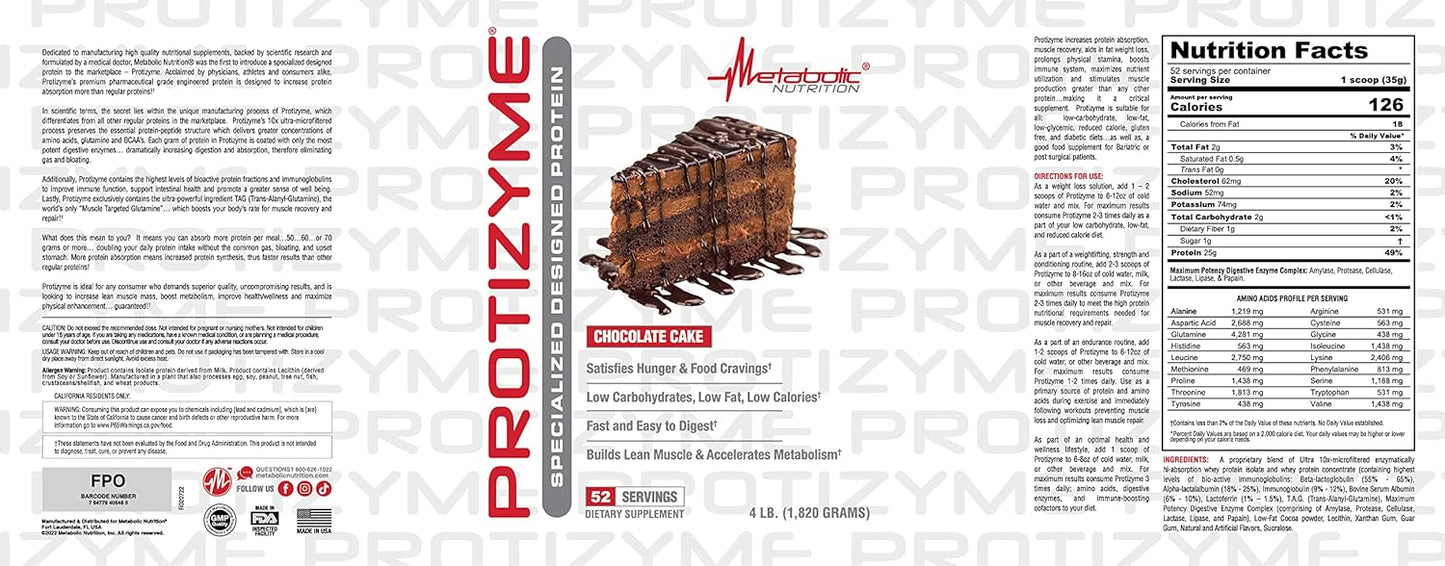 Protizyme 100% Whey Protein Powder with Digestive Enzymes, 24 Vitamins & Minerals - High Protein, Low Carb, Low Fat - 4lb, 52 Servings