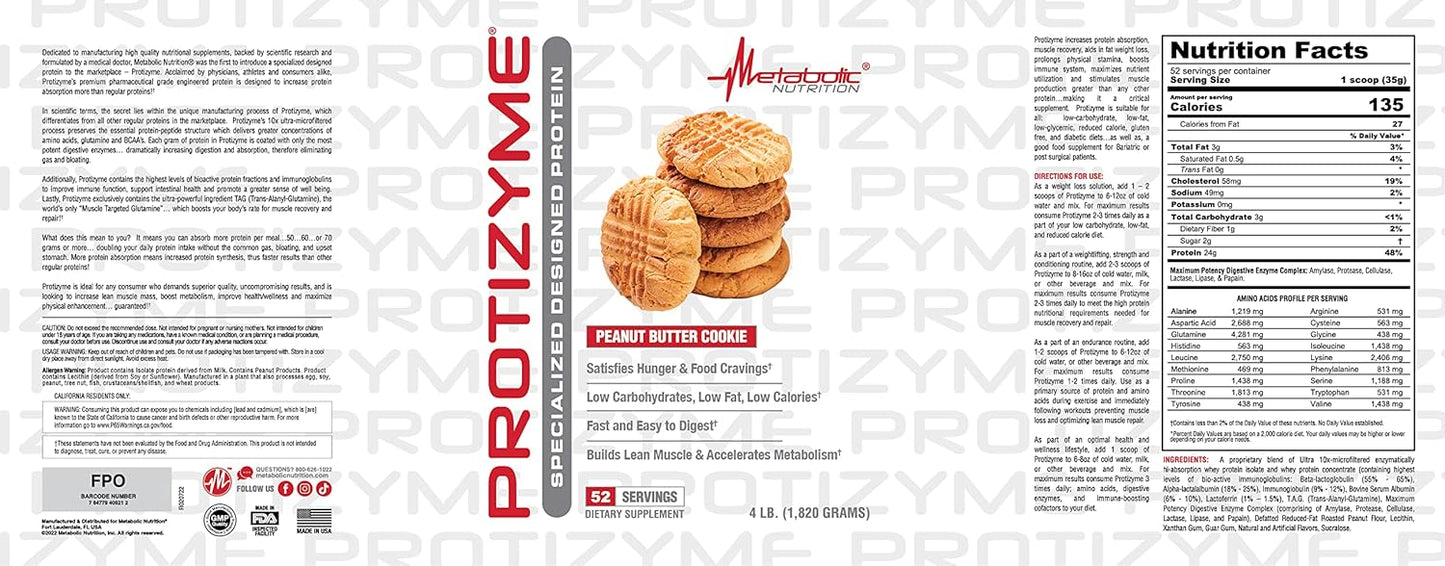 Protizyme 100% Whey Protein Powder with Digestive Enzymes, 24 Vitamins & Minerals - High Protein, Low Carb, Low Fat - 4lb (52 servings)