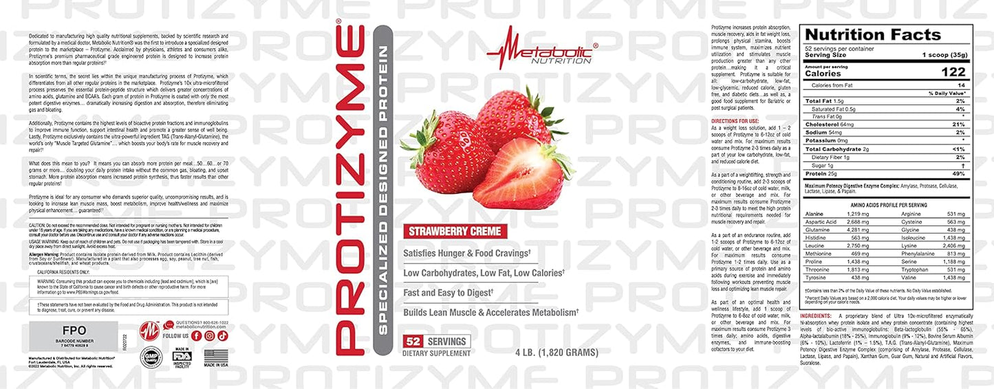 Protizyme 100% Whey Protein Powder with Digestive Enzymes, High Protein, Low Carb, Low Fat, 24 Vitamins and Minerals - 4lb