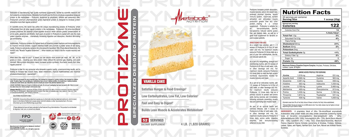 Protizyme Whey Protein Powder - High Protein, Low Carb, Low Fat, with Digestive Enzymes, Vitamins, and Minerals - 4lb (52 servings)