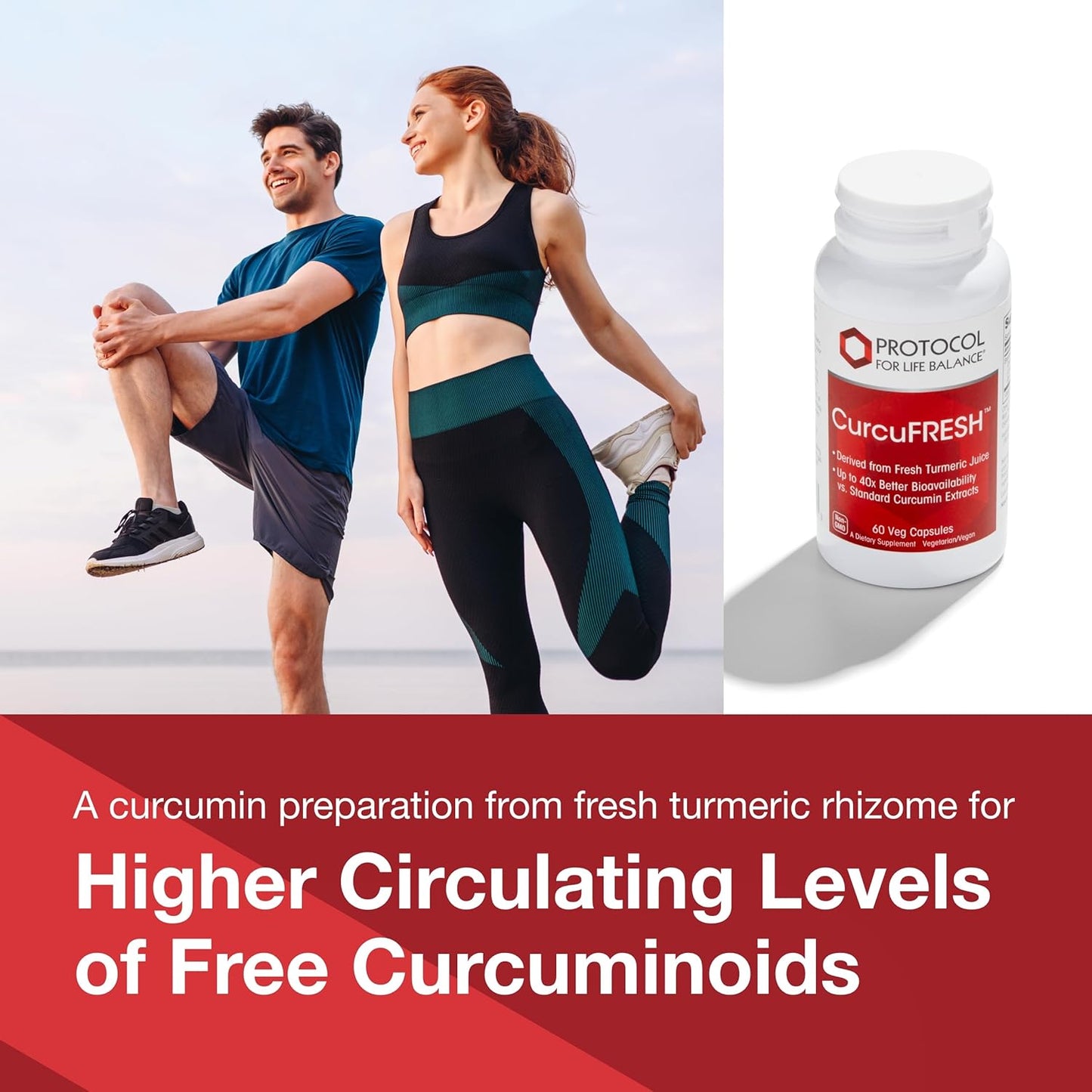 Protocol CurcuFRESH Turmeric Juice Powder Capsules - 40x Absorption, Curcuminoids, Vegan, Non-GMO - 60 Count