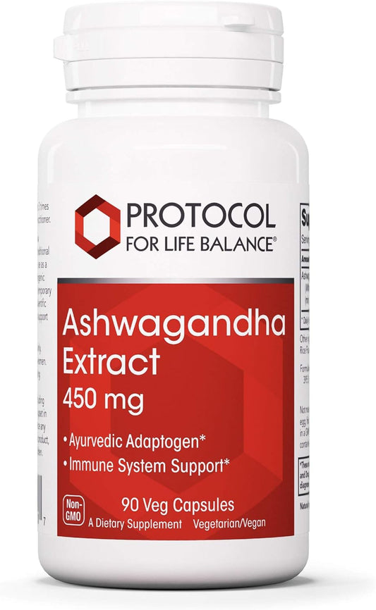 PROTOCOL FOR LIFE BALANCE Ashwagandha 450mg Capsules for Immune Support - Ayurvedic Adaptogen Supplement - 90 Veg Capsules