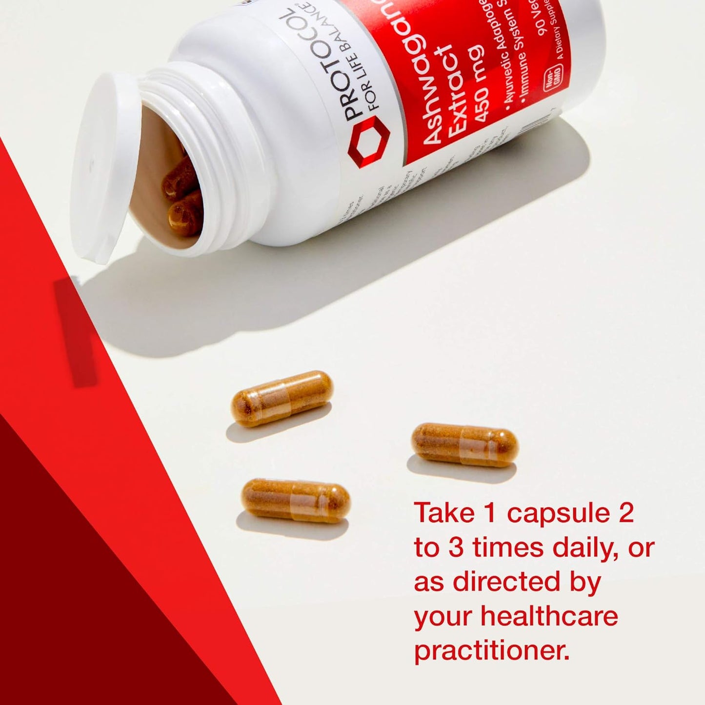 PROTOCOL FOR LIFE BALANCE Ashwagandha 450mg Capsules for Immune Support - Ayurvedic Adaptogen Supplement - 90 Veg Capsules