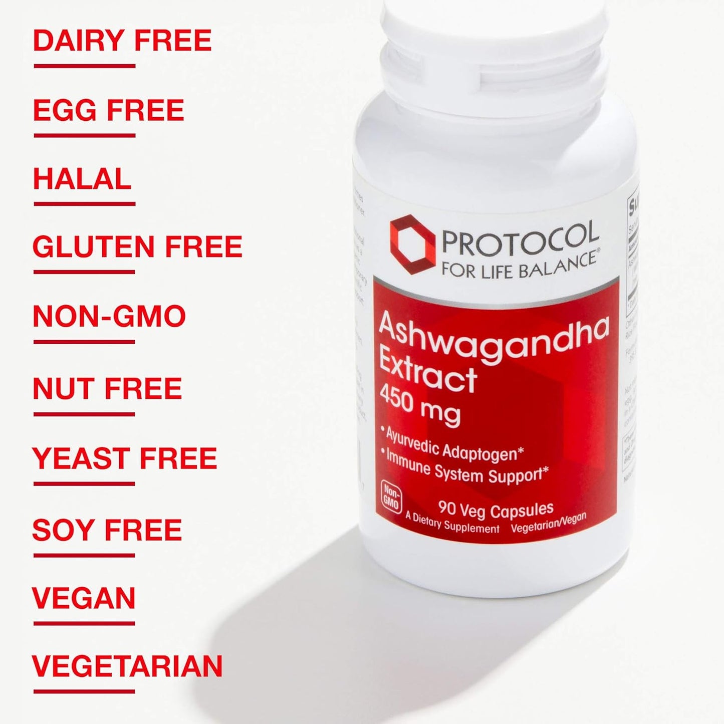 PROTOCOL FOR LIFE BALANCE Ashwagandha 450mg Capsules for Immune Support - Ayurvedic Adaptogen Supplement - 90 Veg Capsules