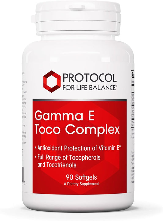 Protocol Gamma E Toco Complex: Vitamin E 300mg Softgels for Cardio & Brain Health, Antioxidant Support, Halal & Dairy Free