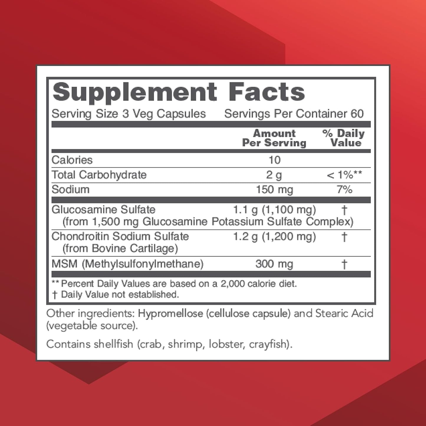 Protocol Glucosamine & Chondroitin with MSM - Joint Support Supplement - Non-GMO - 180 Veg Capsules