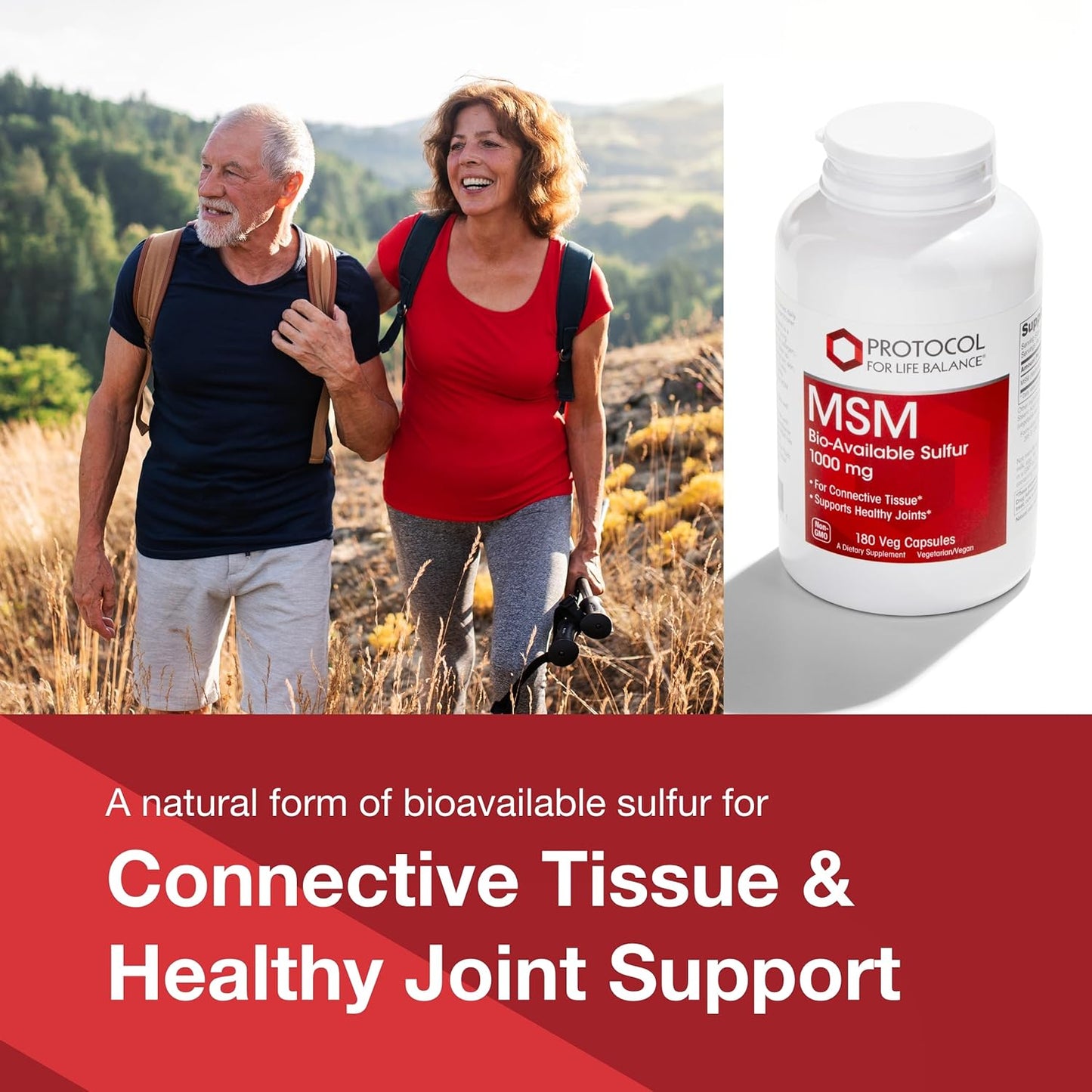 Protocol MSM Bioavailable Sulfur Capsules - 1,000mg - Enhances Joint Health, Hair, Skin & Nails - Vegan & Non-GMO - 180 Count