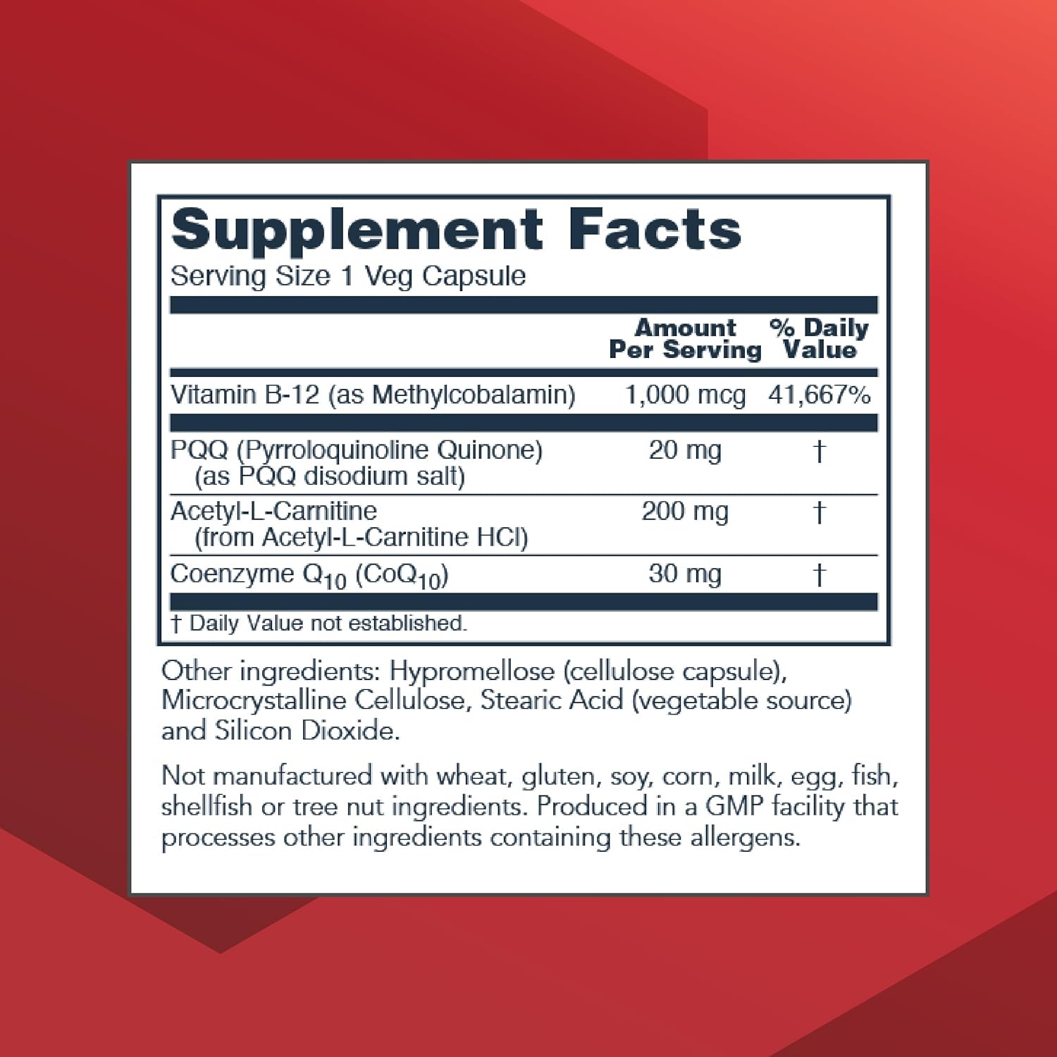 Protocol PQQ Complex with CoQ10, L Carnitine, B Vitamins - 30 Veg Capsules for Mitochondrial Health and Energy Support