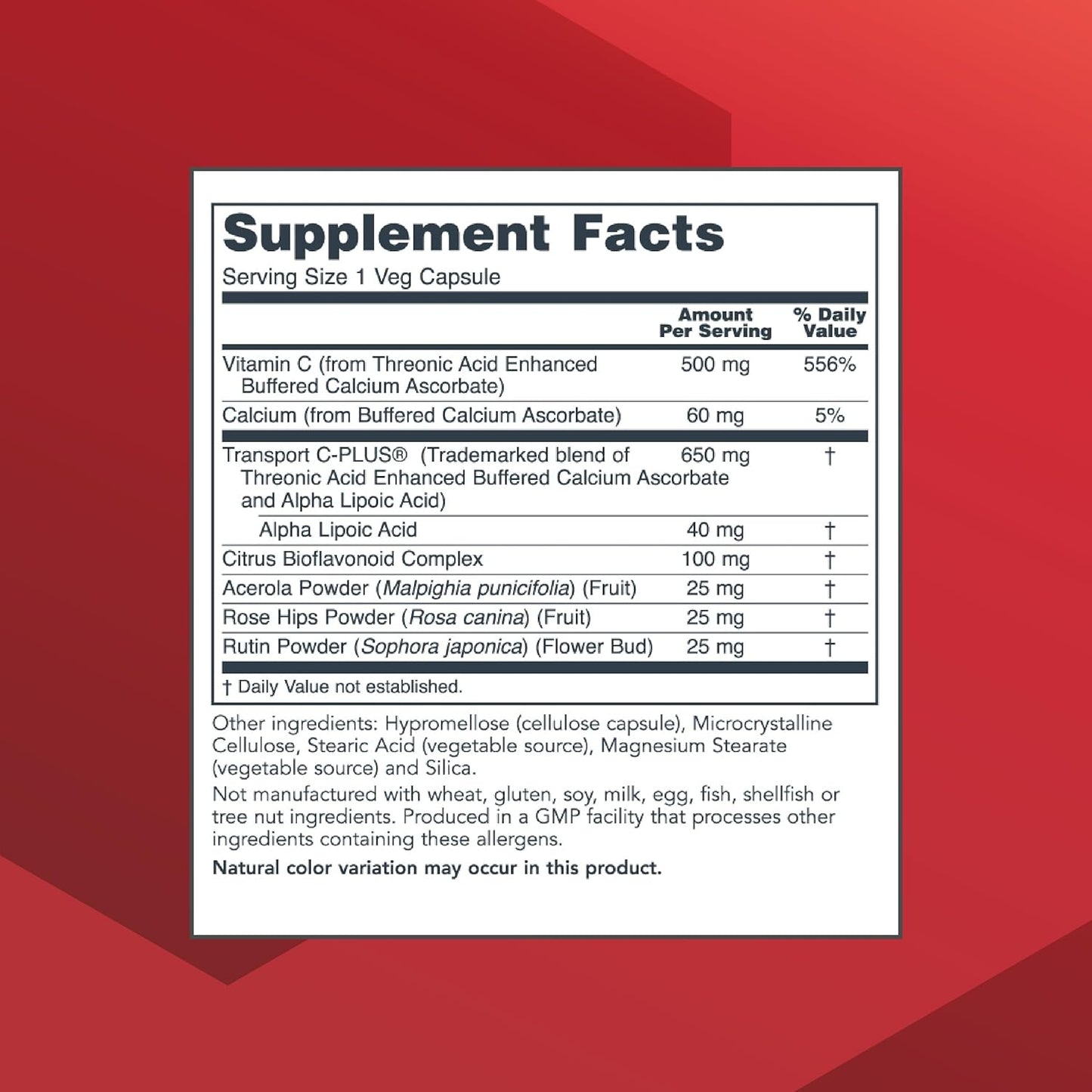 Protosorb C 500 Vitamin C Supplement with Alpha-Lipoic Acid for Immune and Bone Health - 100 Veg Capsules