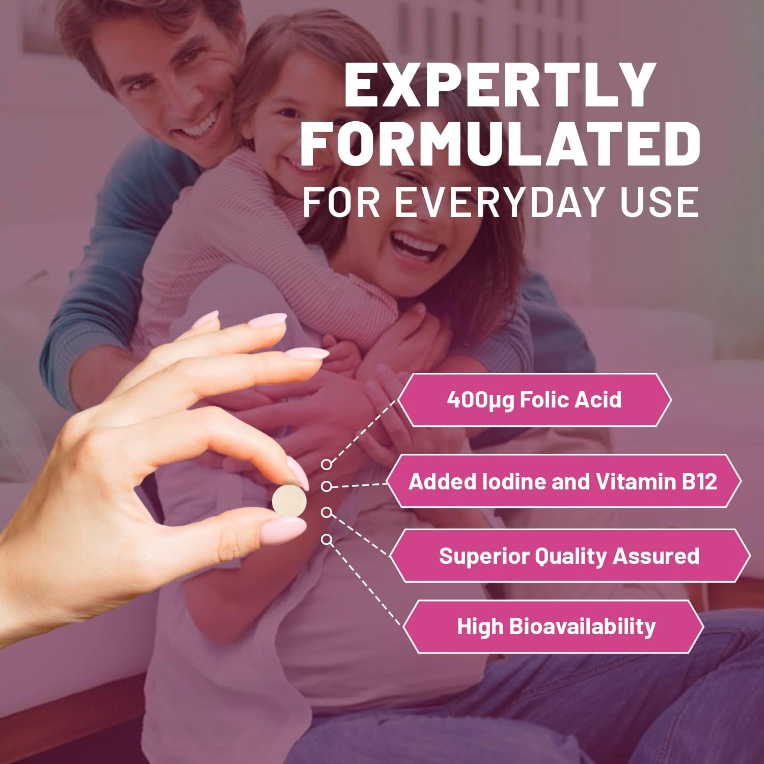 Prowise Folic Acid+ 400 mcg Vegan Tablets with Vitamin B12 & Iodine - UK Made Pregnancy Care Supplement