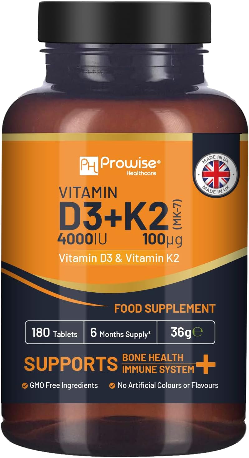 Prowise Healthcare Vitamin D3 4000IU & K2 MK7 100µg Vegetarian Tablets - 180 Tablets - Made in UK - Immune Support & Bone Health