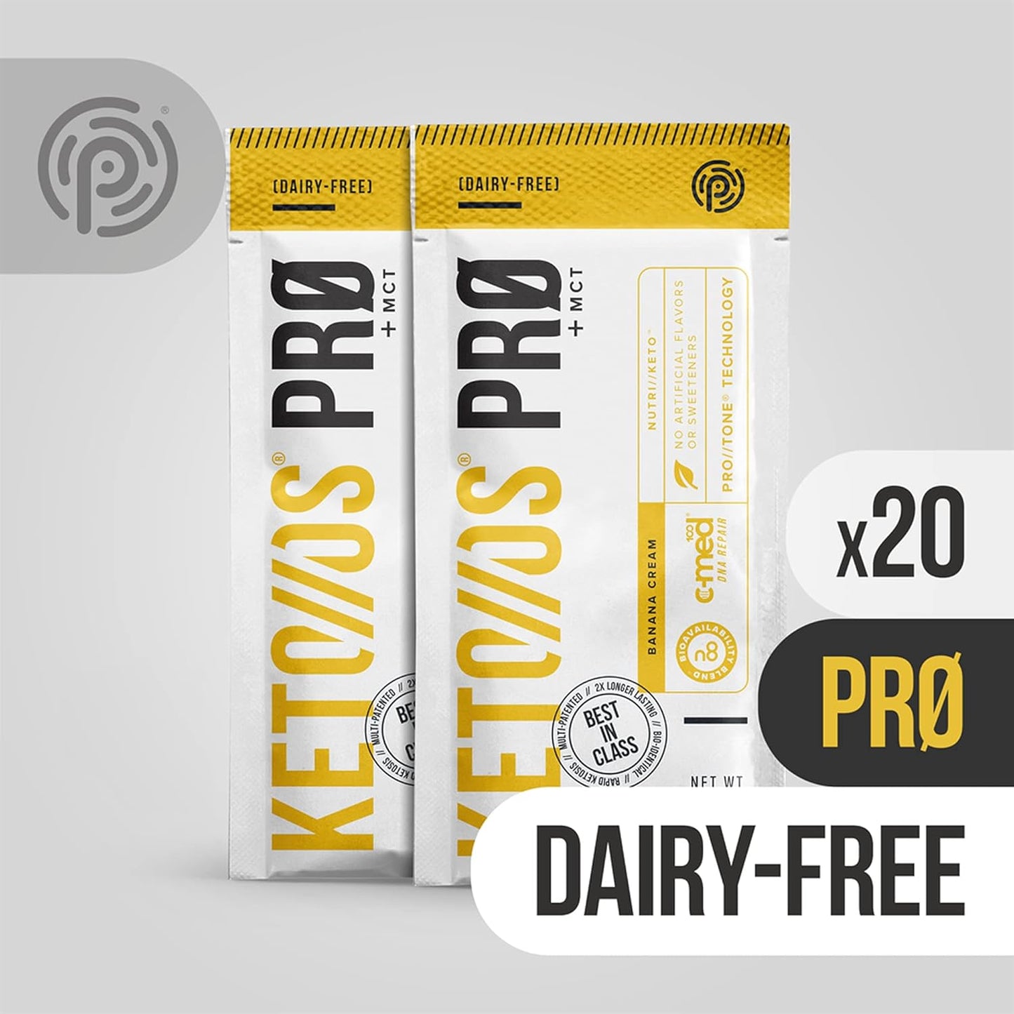 Pruvit Keto//OS Pro Banana Cream + MCT Ketones - Energy Boost & Anti-Aging Supplement - 20 Packets