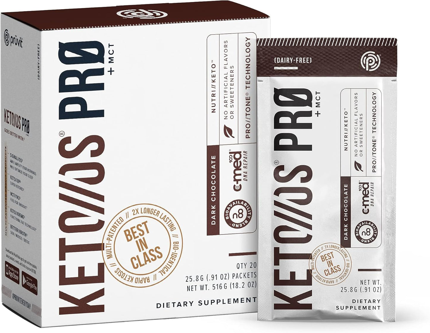 Pruvit Keto//OS Pro Dark Chocolate + MCT Ketones - Energy Boost and Anti-Aging Supplement - 20 Pack