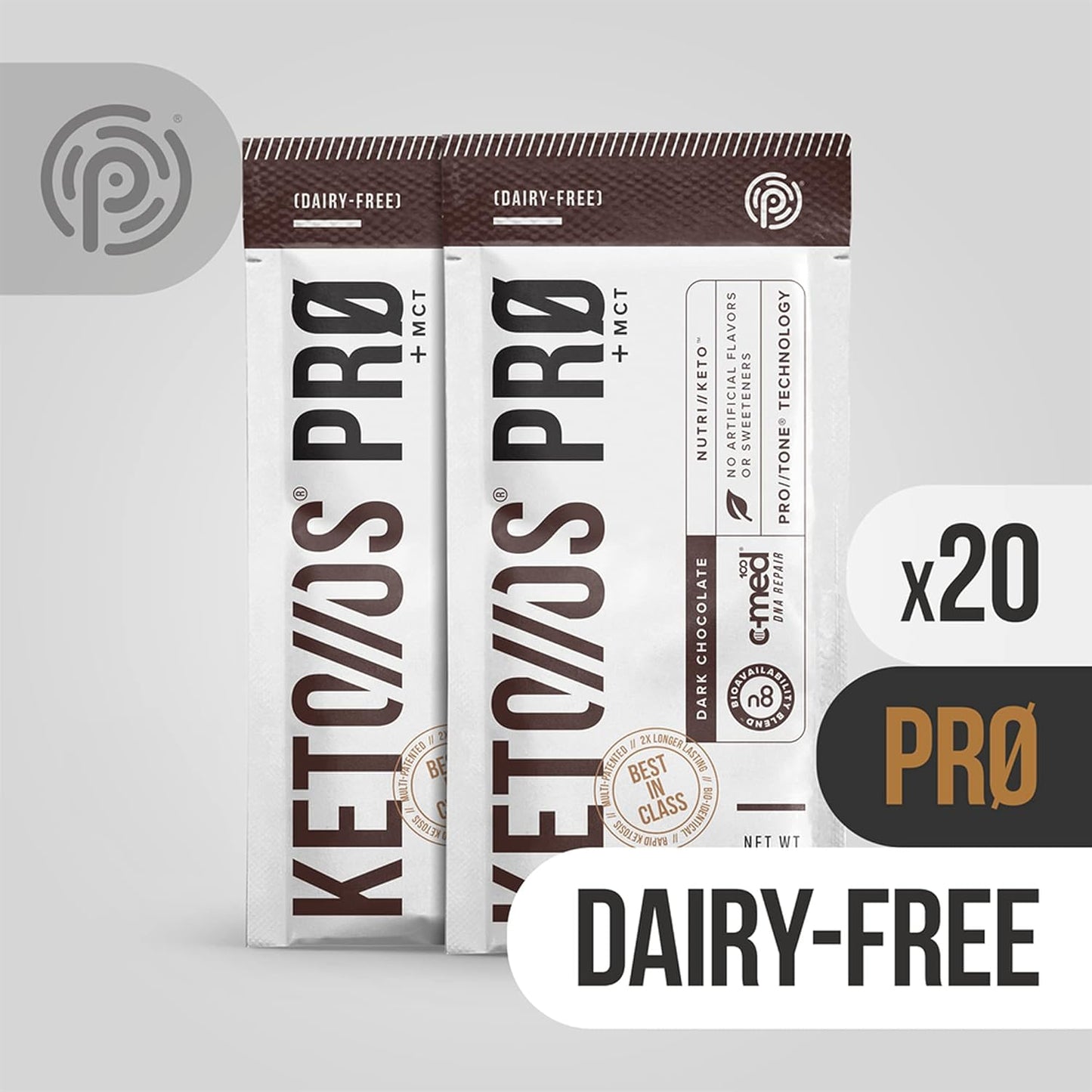 Pruvit Keto//OS Pro Dark Chocolate + MCT Ketones - Energy Boost and Anti-Aging Supplement - 20 Pack