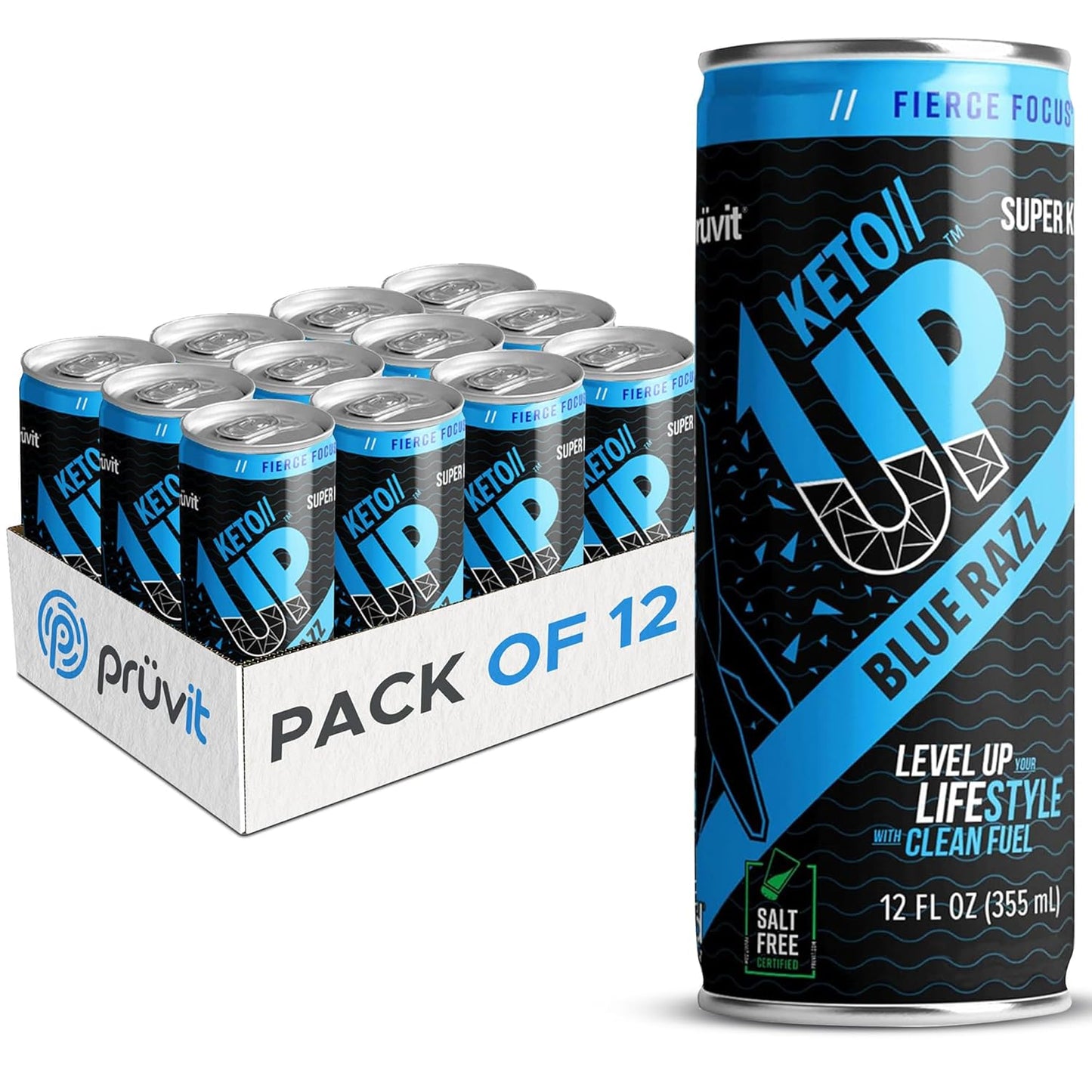 PRÜVIT Blue Razz Keto//Up® Ready-to-Drink Ketones - Focus Boost for Men and Women - 12 Pack