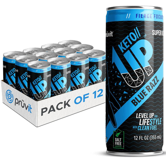 PRÜVIT Blue Razz Keto//Up® Ready-to-Drink Ketones - Focus Boost for Men and Women - 12 Pack