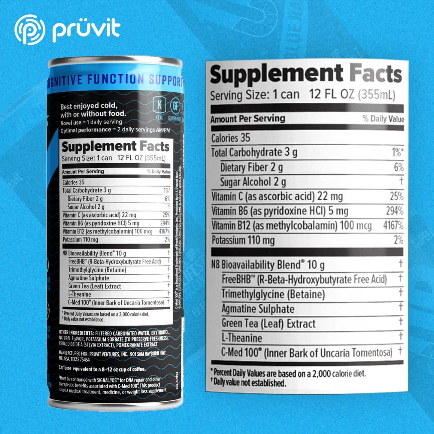 PRÜVIT Blue Razz Keto//Up® Ready-to-Drink Ketones - Focus Boost for Men and Women - 12 Pack
