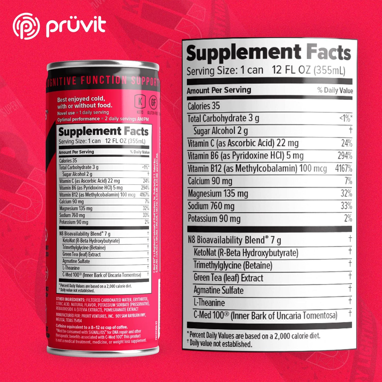 PRÜVIT Cherry Lightning Keto//Up® Drink - Ready-to-Drink Ketones for Focus - 12 Pack for Men and Women