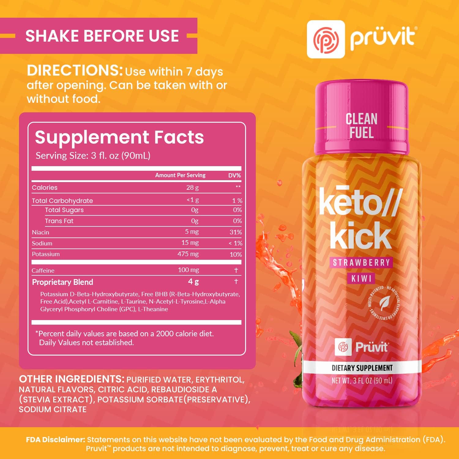 PRÜVIT Exogenous Ketones Strawberry Kiwi - 6 Packs (90 ml) for Keto Kick