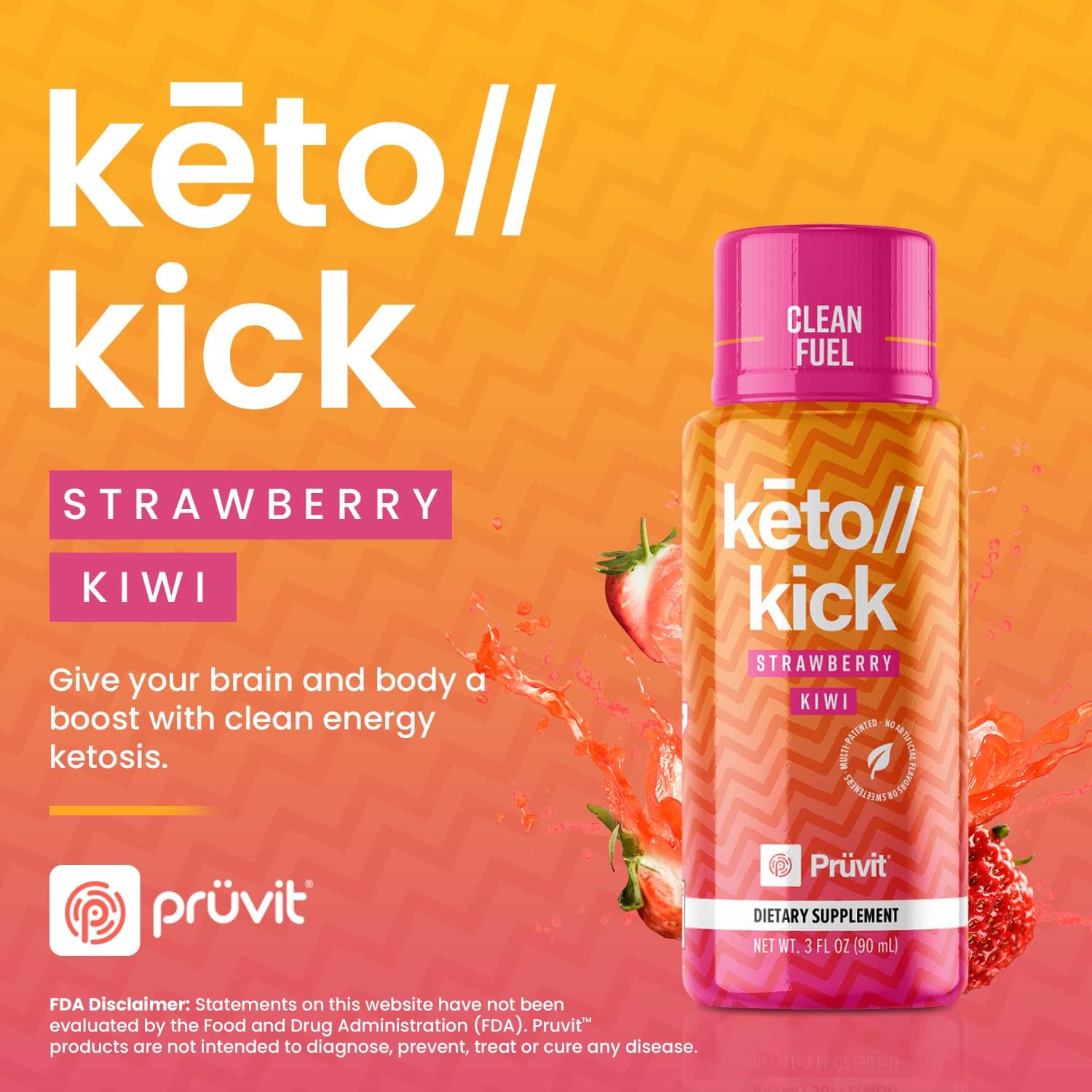 PRÜVIT Exogenous Ketones Strawberry Kiwi - 6 Packs (90 ml) for Keto Kick