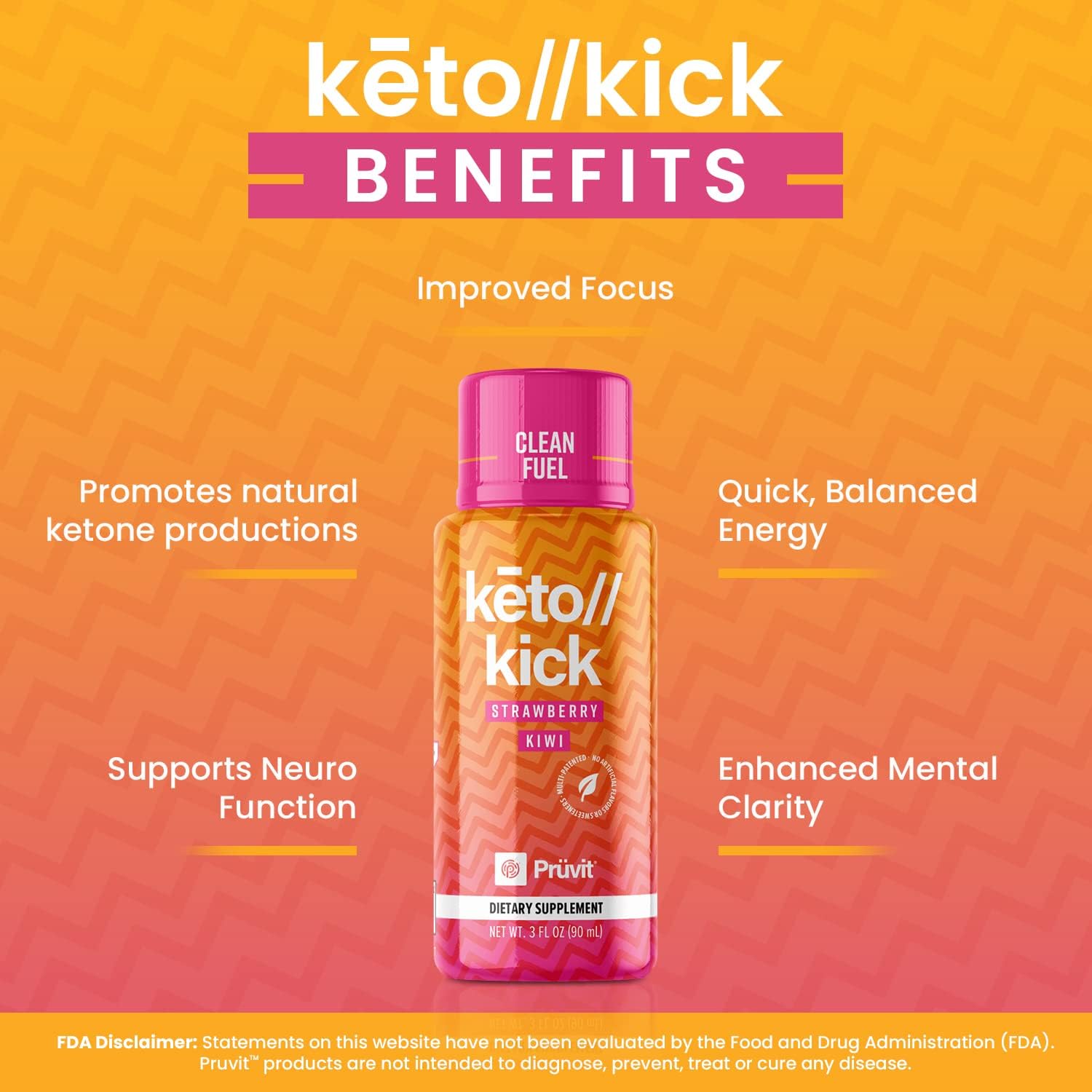 PRÜVIT Exogenous Ketones Strawberry Kiwi - 6 Packs (90 ml) for Keto Kick