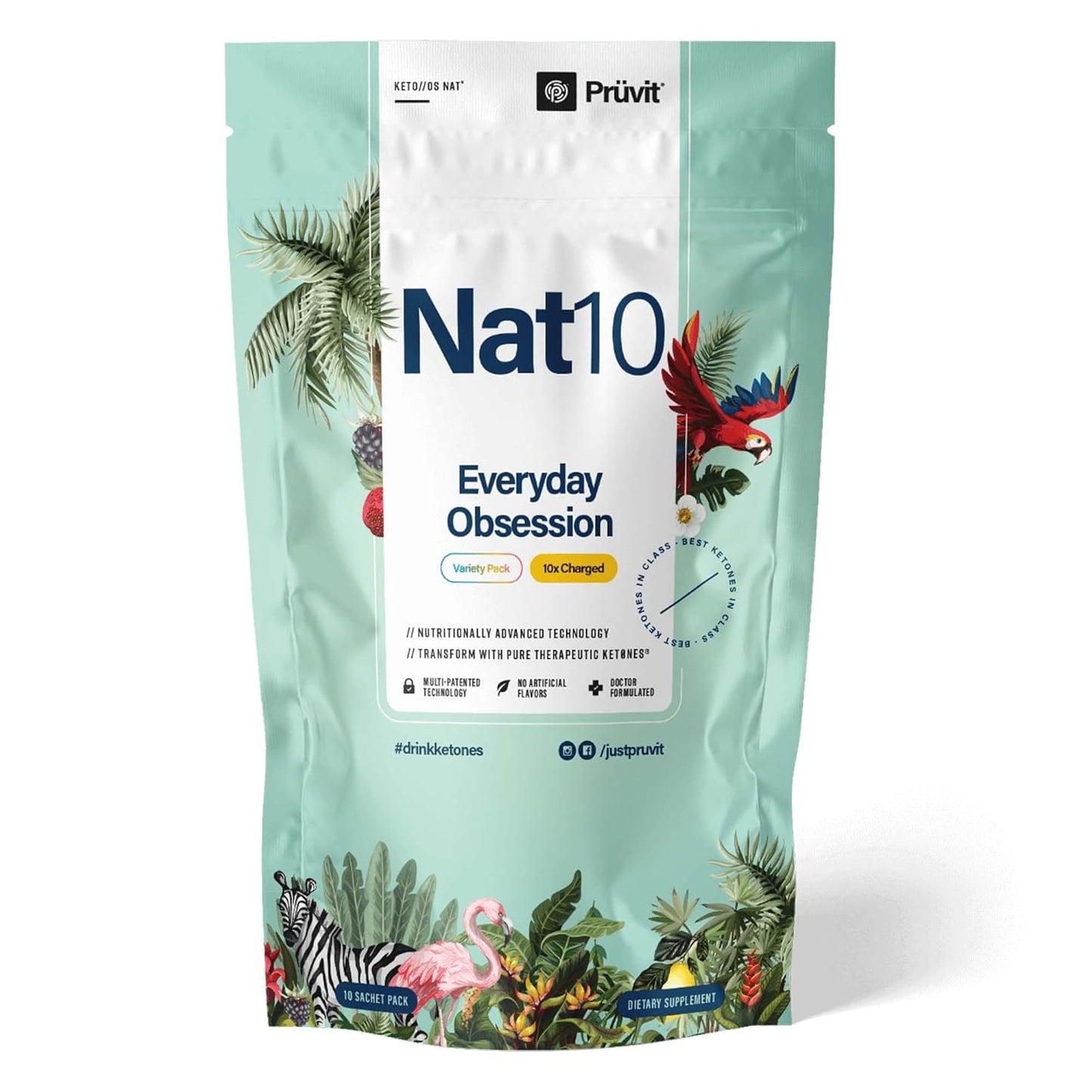 PRÜVIT KETO//OS NAT Everyday Obsession Variety Pack - 10 Charged Packets for Brain Clarity and Energy Boost