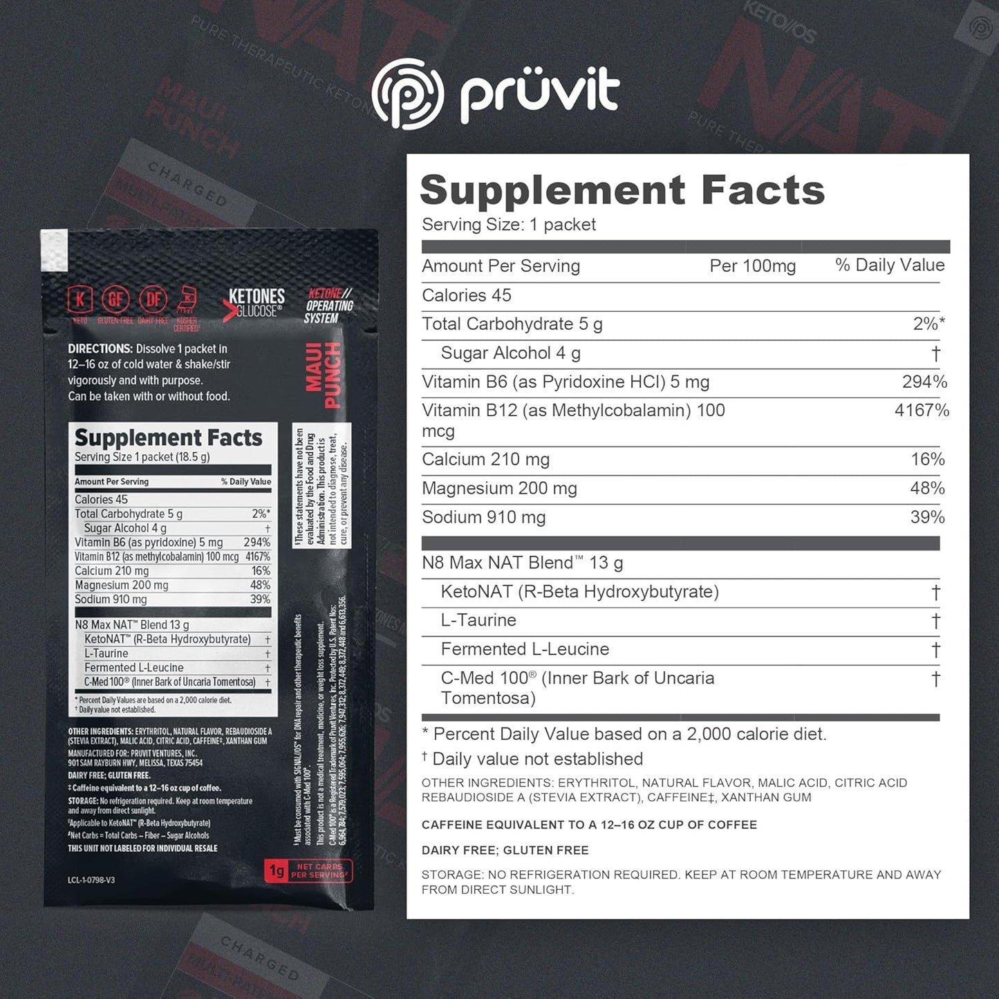 PRÜVIT Keto//OS NAT® Maui Punch - Charged Supplement Tablets for Men and Women (20 Count)