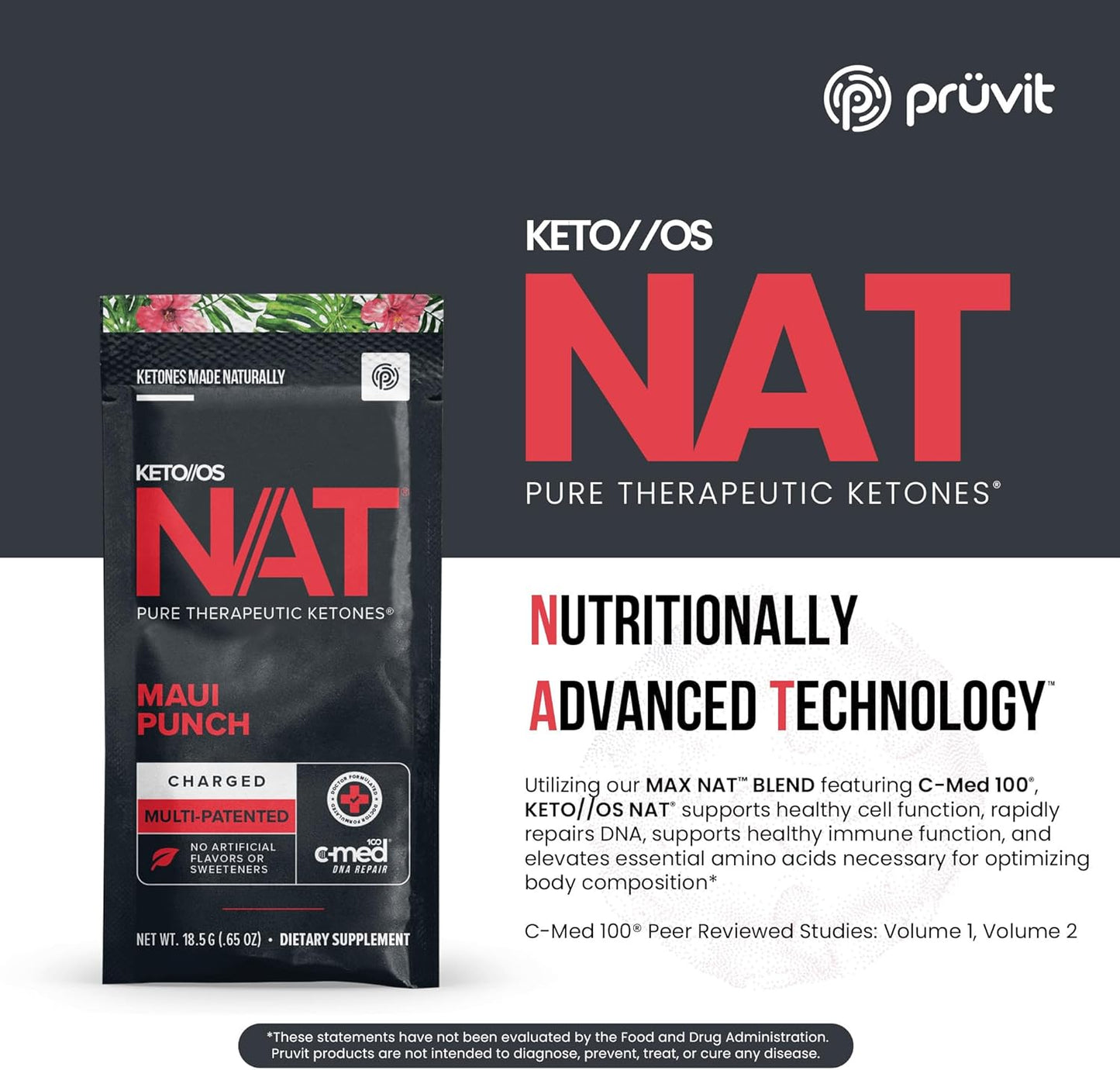 PRÜVIT Keto//OS NAT® Maui Punch - Charged Supplement Tablets for Men and Women (20 Count)