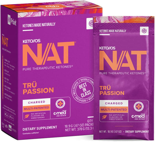 PRÜVIT Keto//OS NAT® Tru Passion Charged Exogenous Ketones - BHB Salts Workout Energy Boost Supplement for Men and Women (20 Count)