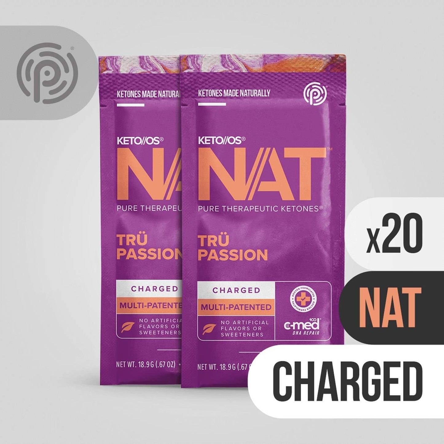 PRÜVIT Keto//OS NAT® Tru Passion Charged Exogenous Ketones - BHB Salts Workout Energy Boost Supplement for Men and Women (20 Count)