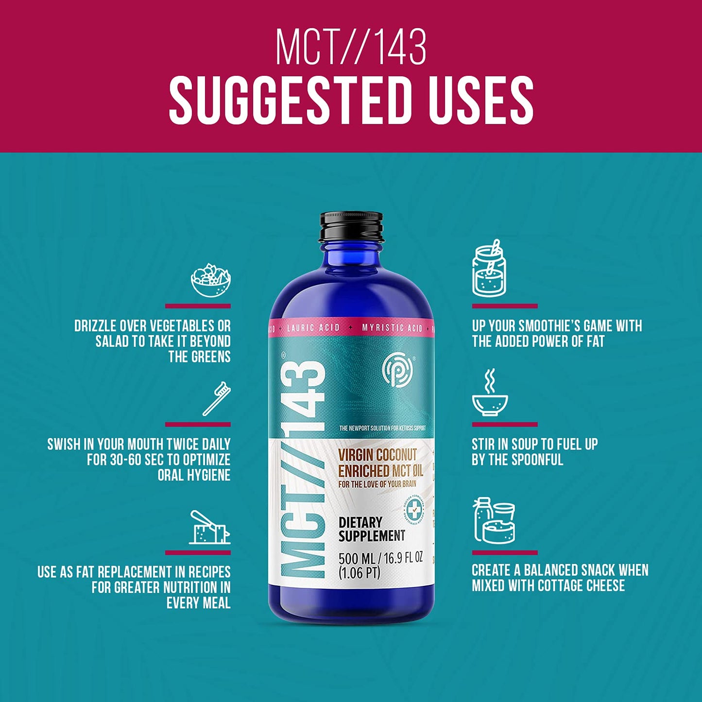 PRÜVIT MCT//143 Virgin Coconut Enriched MCT Oil 16.9 OZ - Pure Ketogenic Energy Boost