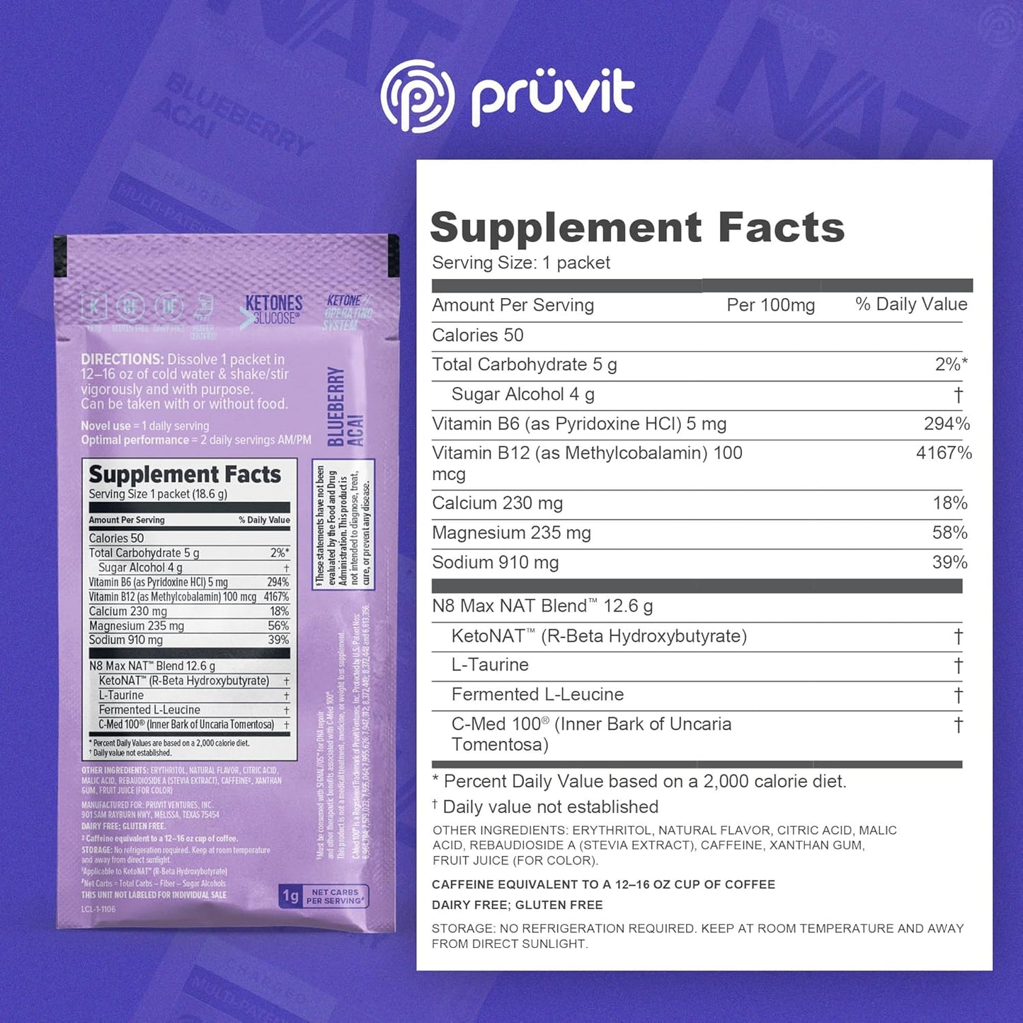 PRÜVIT OS NAT® Blueberry Acai Charged Supplements for Men and Women - 20 Count