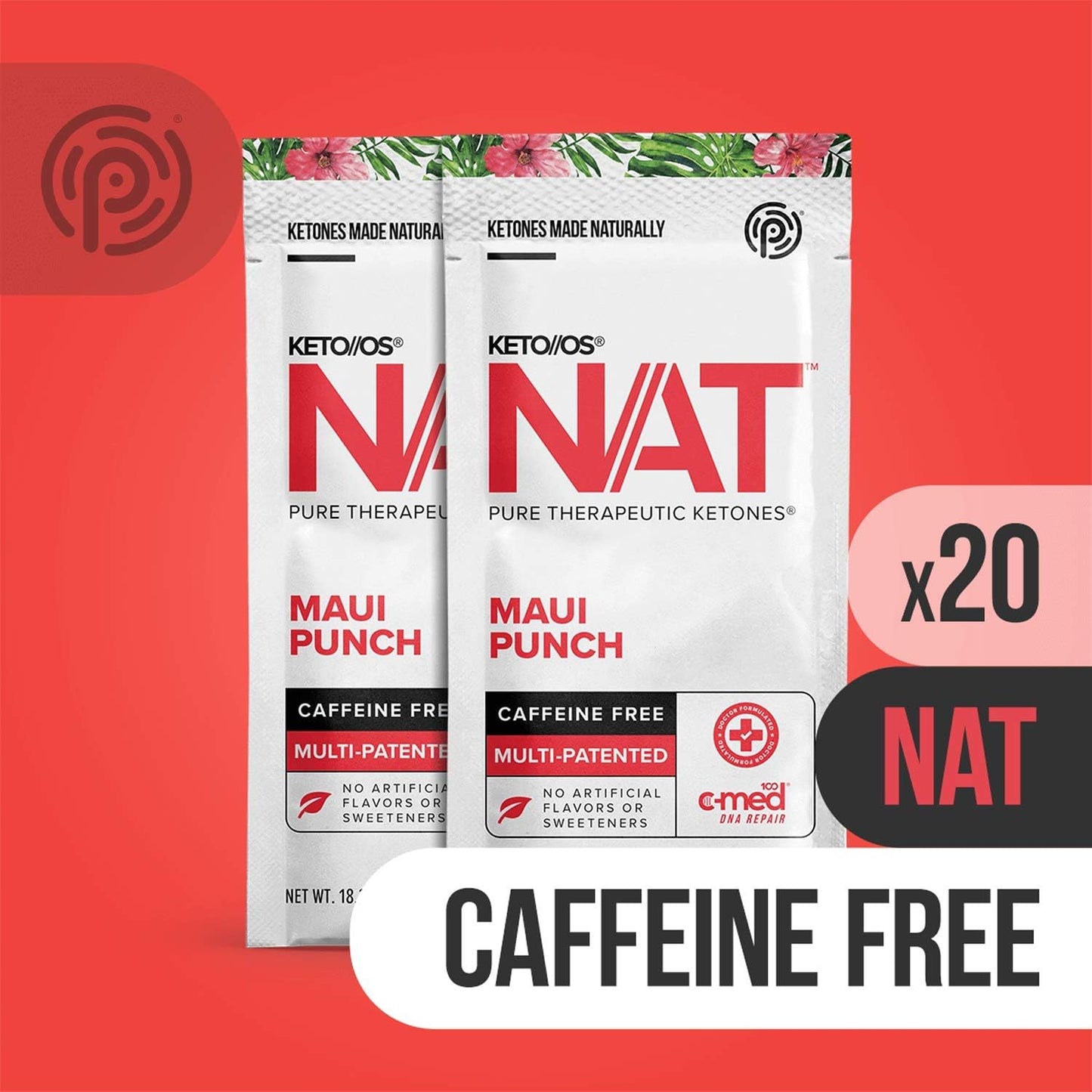 PRÜVIT OS NAT® Maui Punch Keto Supplements - Caffeine Free for Men and Women - 20 Count Pack