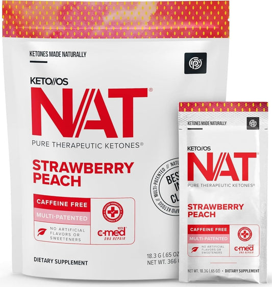 PRÜVIT OS NAT Strawberry Peach Keto Supplements - Caffeine Free for Men and Women - 20 Count Pack