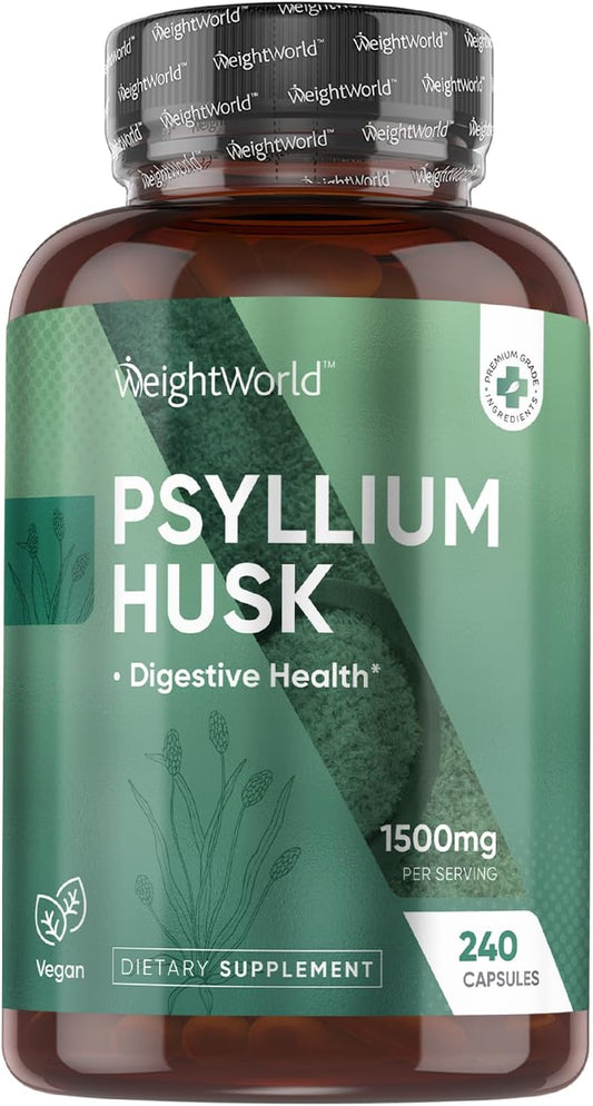 Psyllium Husk Capsules 1500mg - 240 Vegan Capsules for Digestive Health - Non-GMO & GMP-Approved Fiber Supplement