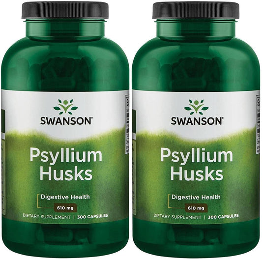 Psyllium Husk Fiber Supplement 610mg 300 Capsules - Pack of 2 by Swanson