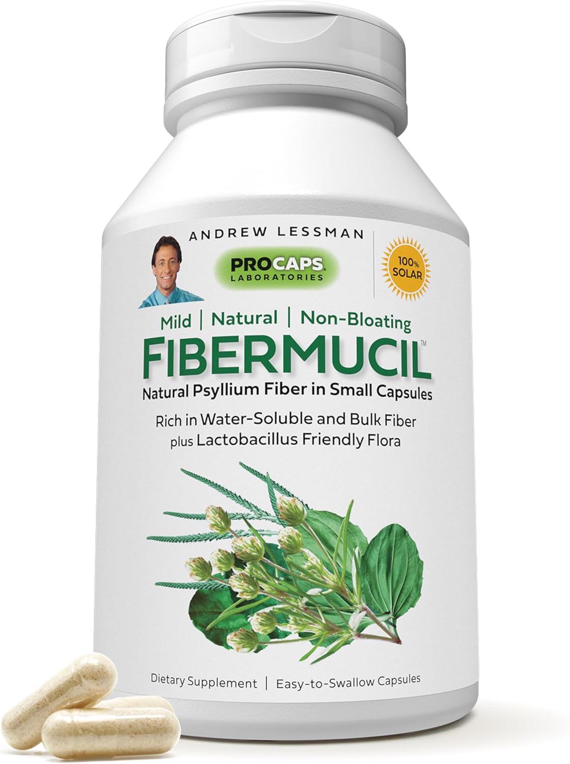 Psyllium Husk Powder Capsules - Promotes Regularity and Digestive Health - High Fiber - Easy to Swallow - No Additives