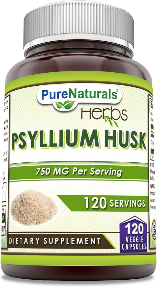 Psyllium Husk Supplement 750mg - Veggie Capsules - Non-GMO & Gluten-Free - Made in USA - 120 Count
