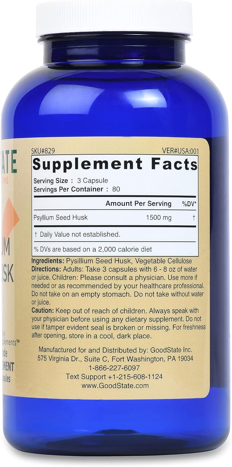 Psyllium Seed Husk Capsules - 240 Count, 700mg - Natural Digestive Health Support - Non-GMO Formula by Good State