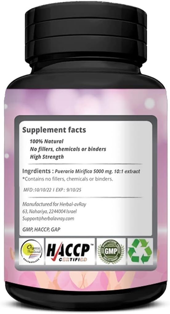 Pueraria Mirifica Breast Enhancement Capsules 5000mg - Natural Breast Growth Pills for Women - Menopause & Vaginal Health - 90 Vegan Capsules